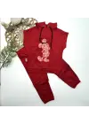 Omarı Kapşonlu Payetli Mickey Desenli Çocuk Takımı Kırmızı
