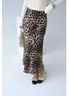 Midi Saten Etek - Leopar