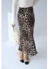 Midi Saten Etek - Leopar