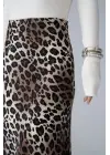 Midi Saten Etek - Leopar