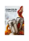Omarı 3 Delikli Cam ve Çelik Tuzluk Biberlik Seti