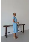 Modal yırtmaçlı elbise mavi pt