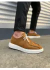 Modern Bağcıklı Süet Erkek Spor Ayakkabı - Taba