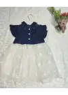 Modern Brode Etekli Çocuk Elbisesi Mavi