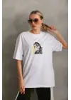 Omarı Trendy Boyfriend Fit Printed T-Shirt - White