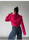 Omarı İnci Düğme Detaylı Crop Ceket - Fuşya