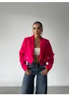 Omarı İnci Düğme Detaylı Crop Ceket - Fuşya