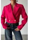 Omarı İnci Düğme Detaylı Crop Ceket - Fuşya