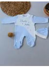 Modern Nakışlı Bebek Tulumu Mavi