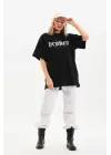Omarı Baskılı Siyah Oversize T-Shirt