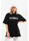 Omarı Baskılı Siyah Oversize T-Shirt