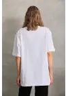 Omarı Beyaz Unisex Düz Oversize Bisiklet Yaka T-Shirt