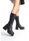Moki Siyah Cilt Topuklu Çizme