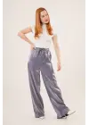 Omarı Mor Renkli Bol Paça Pantolon