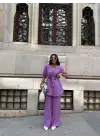 Omarı Zarif Mor Detaylı Ceket-Pantolon Takımı
