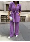 Omarı Zarif Mor Detaylı Ceket-Pantolon Takımı