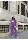 Omarı Zarif Mor Detaylı Ceket-Pantolon Takımı