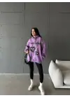 Omarı Oversize True Baskılı Mor Sweatshirt