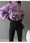 Omarı Oversize True Baskılı Mor Sweatshirt