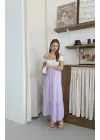 Müslin kumaş keten uzun etek lila pt