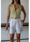 Müslin kumaş şort bağcıklı beyaz pt