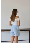 Müslin kumaş şort bağcıklı mavi pt