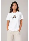 Müzik Temalı Baskılı Tişört Bisiklet Yaka Kısa Kol T-Shirt - Beyaz