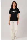 Müzik Temalı Baskılı Tişört Bisiklet Yaka Kısa Kol T-Shirt - Siyah