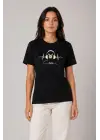 Müzik Temalı Baskılı Tişört Bisiklet Yaka Kısa Kol T-Shirt - Siyah