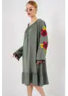 Nakışlı Midi Elbise 2531 - Haki