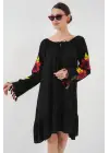 Nakışlı Midi Elbise 2531 - Siyah