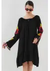 Nakışlı Midi Elbise 2531 - Siyah