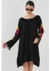Nakışlı Midi Elbise 2531 - Siyah