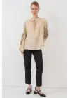 Nakışlı Örme Bluz 941 - Bej