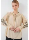 Nakışlı Örme Bluz 941 - Bej