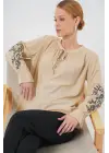 Nakışlı Örme Bluz 941 - Bej