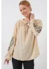Nakışlı Örme Bluz 941 - Bej