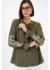 Nakışlı Örme Bluz 941 - Haki