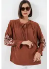 Nakışlı Örme Bluz 941 - Kiremit