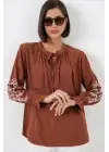 Nakışlı Örme Bluz 941 - Kiremit