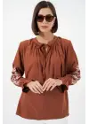 Nakışlı Örme Bluz 941 - Kiremit