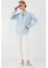 Nakışlı Örme Bluz 941 - Mavi