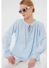 Nakışlı Örme Bluz 941 - Mavi