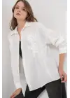 Nakışlı Oversize Gömlek 20338 - Beyaz