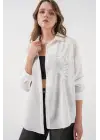 Nakışlı Oversize Gömlek 20338 - Beyaz