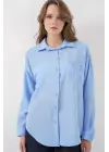 Nakışlı Oversize Gömlek 20338 - Mavi