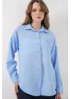 Nakışlı Oversize Gömlek 20338 - Mavi