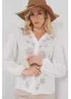 Nakışlı Uzun Kol Bluz 963 - Kahverengi