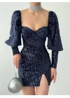 Omarı Çarpıcı Siyah Payet Elbise