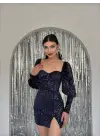 Omarı Çarpıcı Siyah Payet Elbise